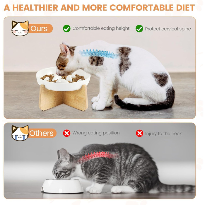 Антислизький годівниця для котів PETTOM з кераміки, повільний годівля, для котів та маленьких собак, білий