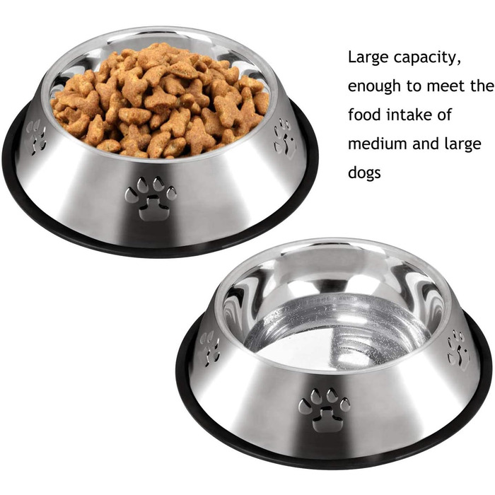 Набір з 2 мисок для собак з нержавіючої сталі, великі, антиковзні, 30 см та 26 см