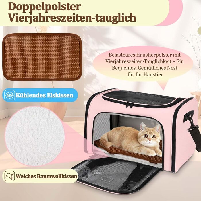 Транспортна сумка для котів та маленьких собак – складана, добре вентильована переноска. Сумка для котів з водонепроникним вкладишем для безпечного транспортування до ветеринара, у подорожах та в авто (Рожева)