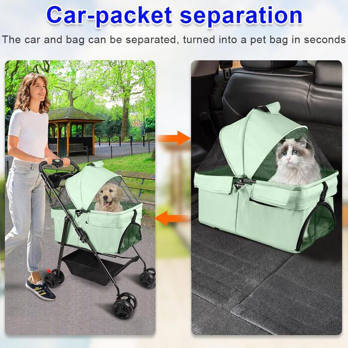 Дитяча коляска для собак середніх порід, 25 кг, 4 колеса, складна, для подорожей, сіра (50 x 65 x 99 см)