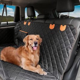 Накладка на сидіння автомобіля для собак 4-в-1 – захист заднього сидіння, бокові захисти та оглядове вікно, 137x147 см – водовідштовхувальна, стійка до подряпин, також як захисна підстилка в багажник (Чорна)