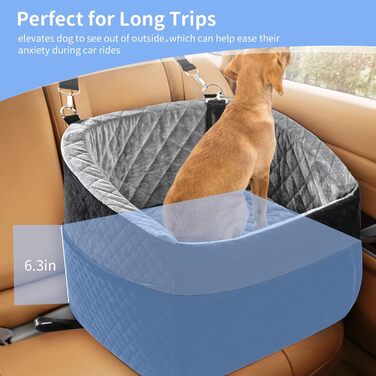 Автокрісло для собак - оновлена версія, Memory Foam, сірий колір, для малих та середніх собак до 15,9 кг, з безпечною шнуркою, знімне та миється