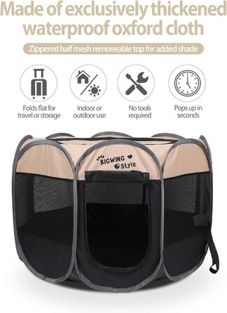 Вольєр для собак та котів BIGWING Style XL, бежевий: вольєр-забіг для цуценят, переноска для тварин, водовідштовхувальне накриття