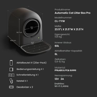 Автоматичний котячий туалет ABRCT L1-PRO з самоочищенням, електричний, з керуванням через додаток, для 1-2 котів, темно-сірий