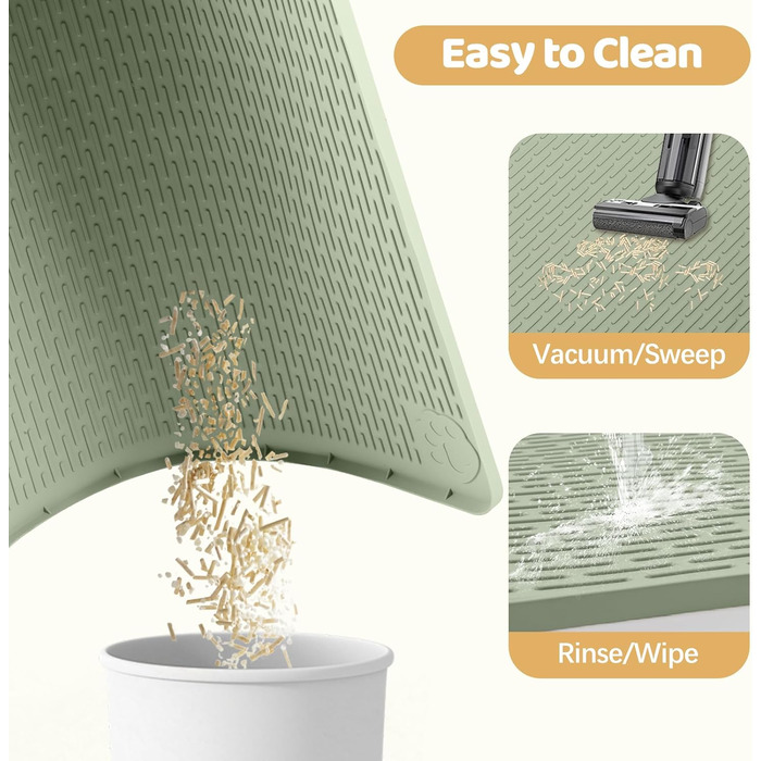 Килимок для котячого туалету Bartuke Katzenklo Matte, великий розмір 101 x 71 см, силіконовий, для контролю розсипання, м'який для лапок, легко миється (зелений)