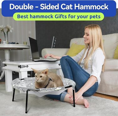 Кішка лежанка-гамак на стіну POMESEA з ефектом заглиблення, двосторонній яскравий матеріал, для використання цілий рік, можна прати в машині, легко монтується без інструментів - для котів в приміщенні та на вулиці, XXL