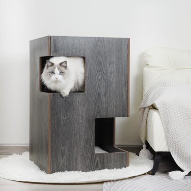 Преміум будиночок для котів з дерева, замок-вежа з лежаками, 50x50x80 см, антрацит