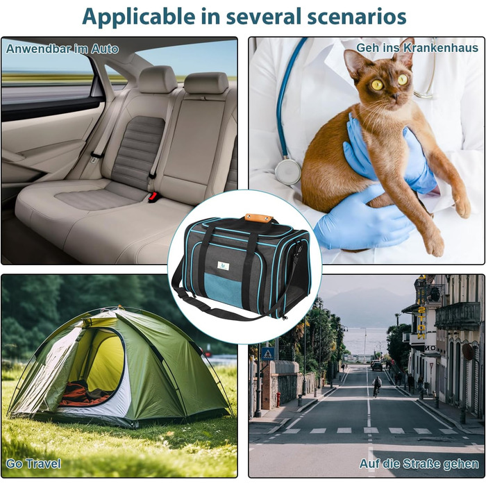 Транспортна переноска для котів та собак, складана, з мішковою сіткою зверху та з боків, з плечовим ременем та знімним килимком