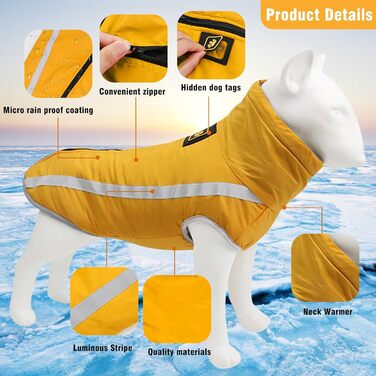 Зимова куртка для собак, тепла водонепроникна куртка для середніх та великих собак, флісова підкладка, світловідбиваючі елементи, для Лабрадора, Бульдога, Самоеда (6XL/68cm, Жовтий)