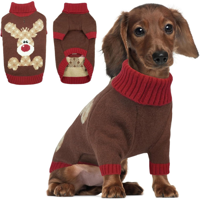 Нашийник для собак на Новий рік: олень з підковою, теплий комір для мопсів, такса, дрібні породи (M, коричневий)