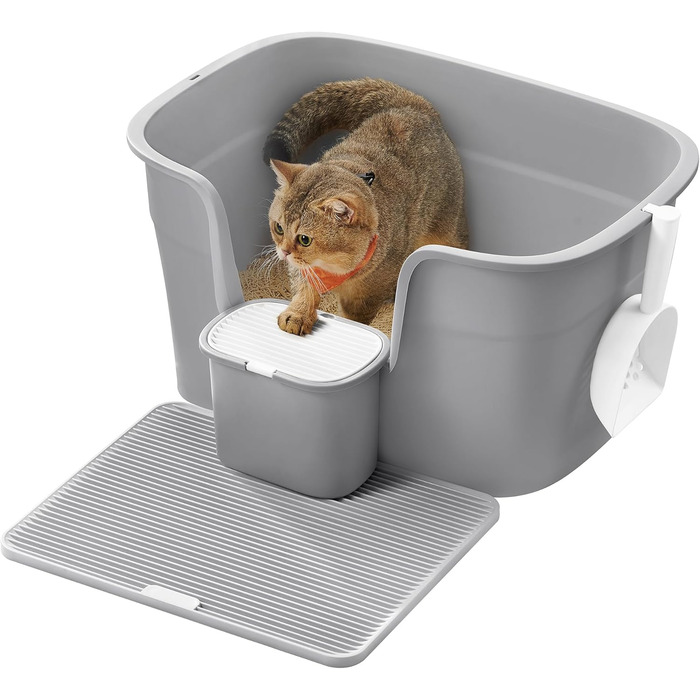 Відкритий лоток для котів Feandrea, сірий, з високими бортиками, 64x44 см