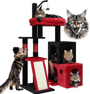 Драбина для котів Globlazer XL, готичний дизайн: 2 будиночки, велика база, обертова платформа, сизаль, іграшки, для дорослих котів