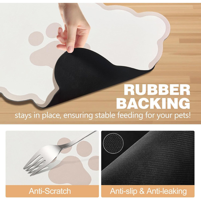 Килимок для годівлі собак та котів, 60 x 40 см, водопоглинаючий, неслизький, великий, для мисок, легко миється, швидко сохне (бежевий)