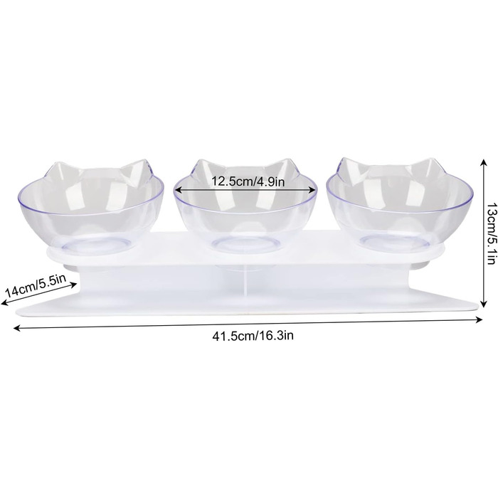 Набір піднятих мисок для котів, 3 прозорі миски на підставці, для котів та маленьких собак