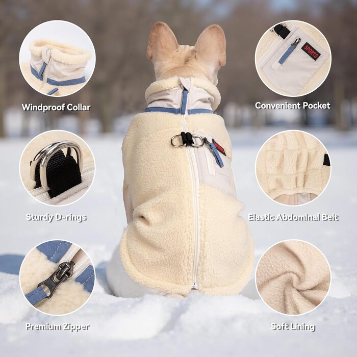 Теплий зимовий одяг для собак FeimaX: флісова куртка з D-кільцем для маленьких та середніх собак (Бежевий, S)