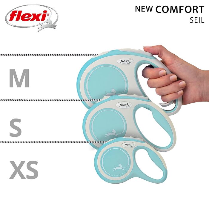 Висувна повідка для собак Flexi, м'який хват, блакитна, 3/5/8 м, до 20 кг