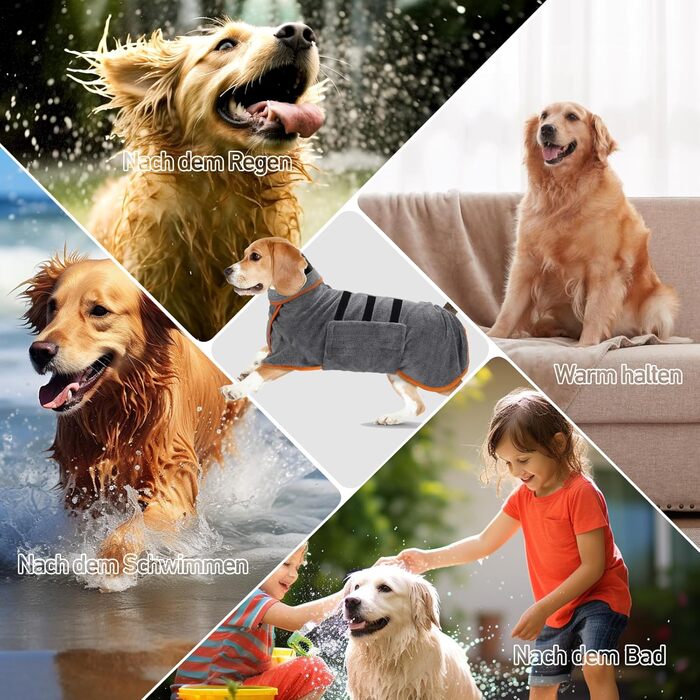Рушник для собак великих порід, халат для собак, з застібкою на липучці, швидко вбирає воду (XL)