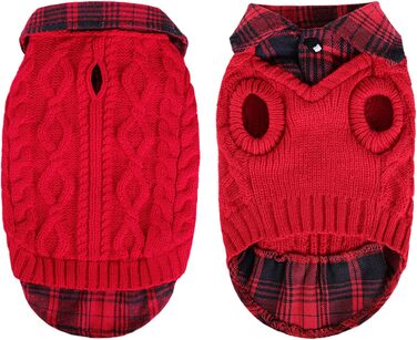Теплий собачий светр у клітинку з коміром-горловиною та отворами для повідка – зимовий одяг для собак маленьких, середніх та великих порід. Светр для котів на Різдво, червоний, розмір M, червоний