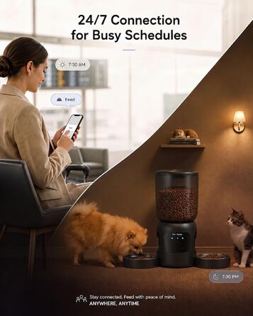 Автоматична годівниця для котів з камерою та Wi-Fi (2.4G/5GHz), керування через додаток, 5.2 л, чорна