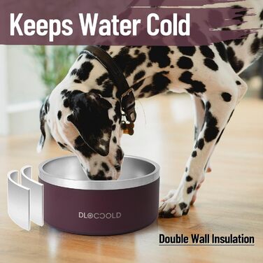 DLOCCOLD Подвійний ізольований миска для корму та води з нержавіючої сталі 1,8 л, нековзна, з гумовим дном для середніх і великих собак та котів