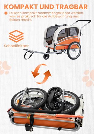 Причіп для собак SEPNINE® 2-в-1 для велосипеда та джоггінгу, до 30 кг, помаранчевий