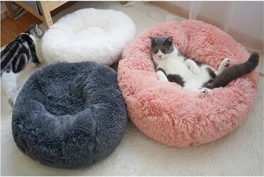 Кругла м'яка лежанка для собак та котів великого розміру, лежанка-софа, чорна, рожева (діаметр 70 см)