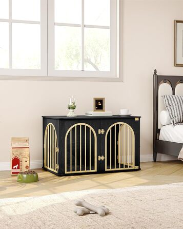 Клітка для собак Hzuaneri, 100 см, 3 двері, сучасний дизайн, чорне золото DFC84104A