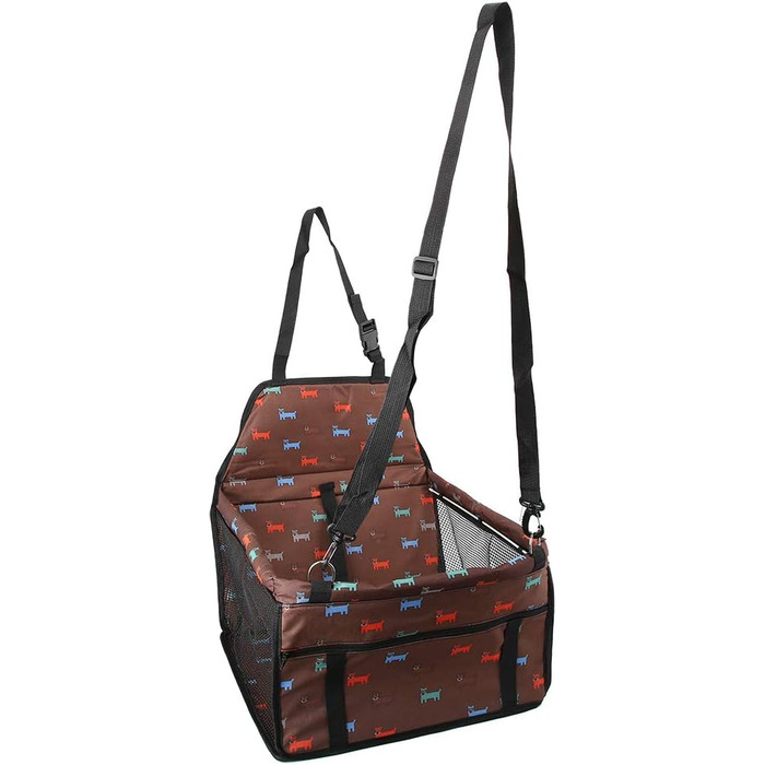 Зручний автокрісло для собак Lyrlody, 3-в-1, з підсумком, дихаючий, з ременями безпеки (колір: коричневий)