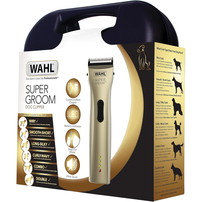Набір для грумінгу собак та котів Wahl Supergroom Premium: бездротова машинка, преміум-якість, для всіх типів шерсті, тиха робота, 100 хвилин роботи