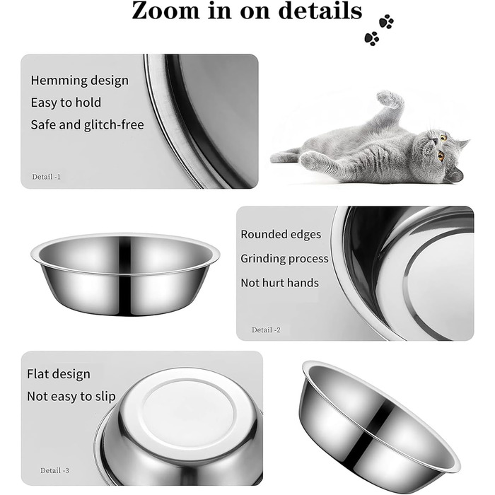Набір з 2 мисок для котів та собак з нержавіючої сталі, 14 см - миски для корму та води