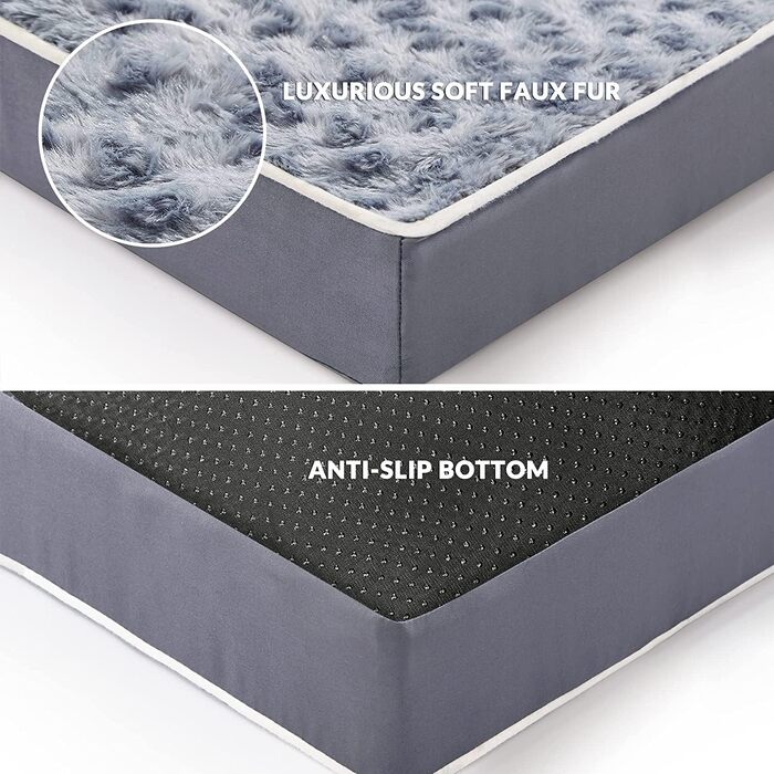 Велике ортопедичне ліжко для собак з Memory Foam, водовідштовхувальна підстилка з знімним покриттям та антиковзною основою. Доступні кольори: блакитний, білий. Розміри: L (36'x24'x3.5'), XXXL (50'x36'x3.5')