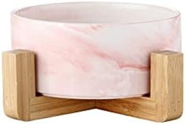 Миски для собак SP SEMPRE з кераміки з бамбуковими підставками, рожевий мармур (15,5 см)