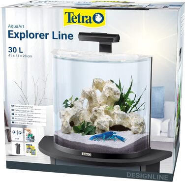 Акваріум Tetra Explorer Line 30 л, повний комплект, із вигнутою передньою стінкою, LED-освітленням, обладнанням, кормом і засобами догляду, чорний