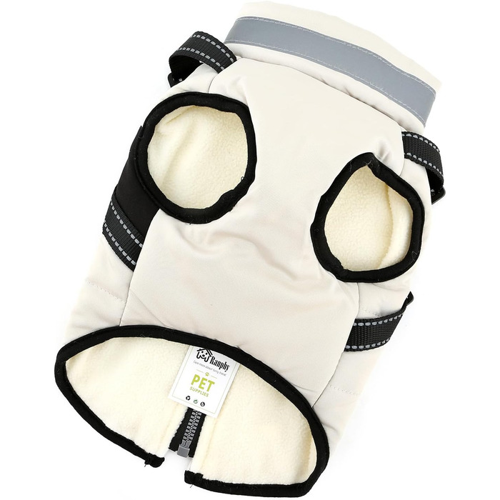 Тепла зимова куртка для собак маленьких порід (Yorkie, Chihuahua) з інтегрованим повідком, без рукавів, L кремового кольору