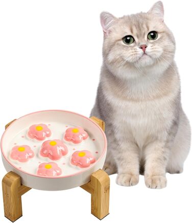 Підвищена годівниця для котів Anti Schling Napf - керамічна годівниця з антиковзним основанням, інтерактивна, для повільного годування, рожеві квіти