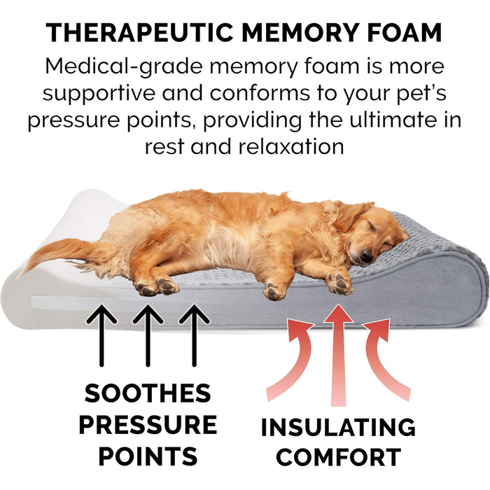 Крісло-лежанка для собак великих порід Furhaven з піною з пам'яті, знімний та пральний чохол, до 81,6 кг, ультра-м'яке штучне хутро та велюр, контурна матрацна поверхня, сірий колір, розмір XXXL (147 x 107 x 23 см)