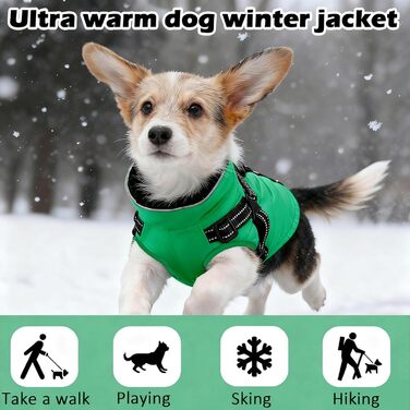 Зимовий одяг для собак ZoneYan: регульований, водонепроникний, теплий, з відбиваючими елементами (зелений, S)