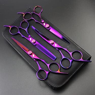 Набір професійних ножиць для грумінгу Haustier від Freelander: догляд за шерстю собак та котів, включає ножиці для стрижки, фінішні ножиці, вигнуті ножиці та гребінець (фіолетовий)