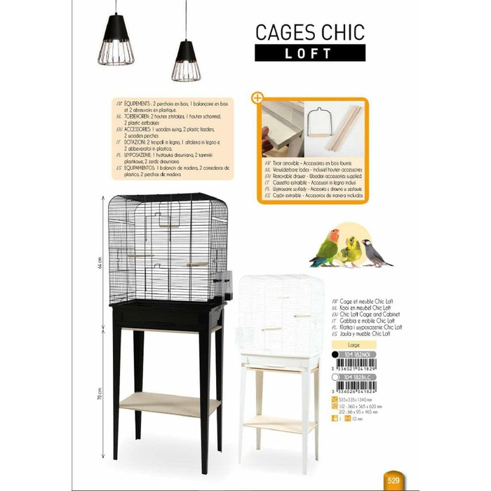 Клітка для птахів Zolux Chic Loft L з підставкою, чорна