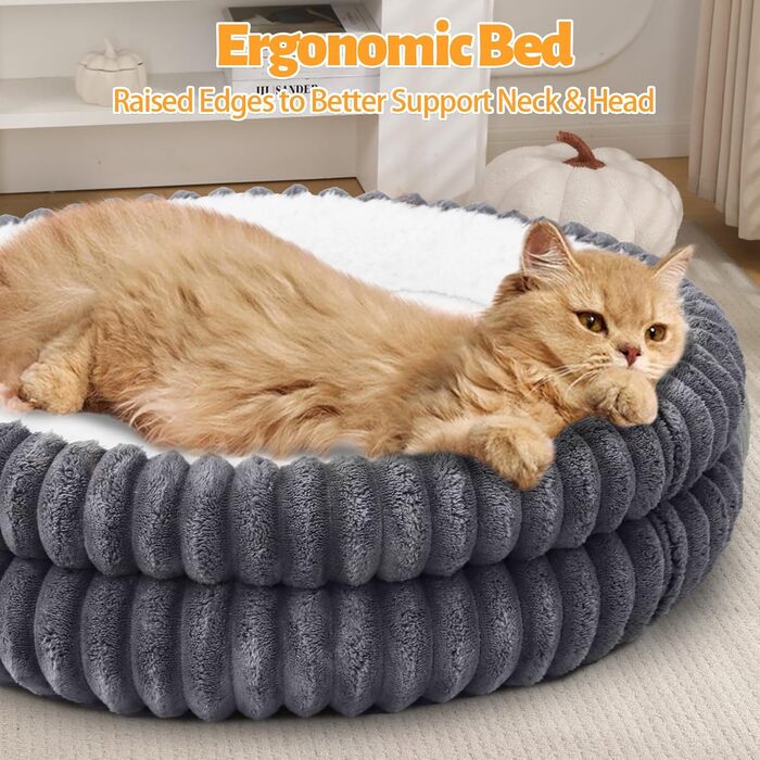 Кігтечка для котів XIAPIA, м'яке ліжко-лежанка 58x20 см, зручне та тепле місце для відпочинку котів та маленьких собак, ортопедичне ліжко з неслизьким дном (сірий, кругле)