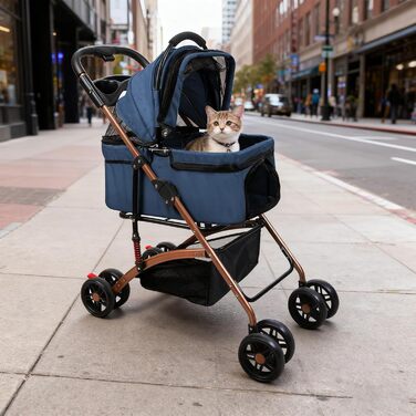 Дитяча коляска для собак та котів Homewell, складна, знімний кошик, сітчасте вікно, ремені на плече та тримач для напоїв, до 20 кг (блакитна)