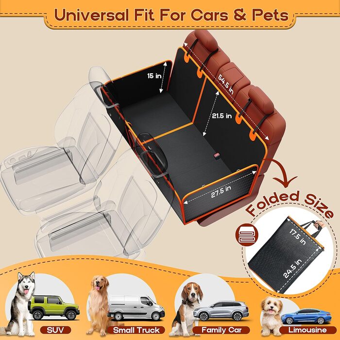 Захисний чохол на сидіння автомобіля для собак, PU-шкіра, водонепроникний, антикіготок, антиковзання, 204 кг