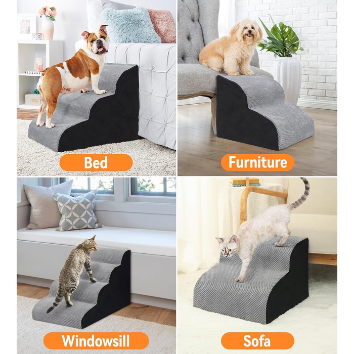 Сходинка для собак Fellie: портативна, 2-ступенева, знімний чохол, для маленьких собак та котів, сіра