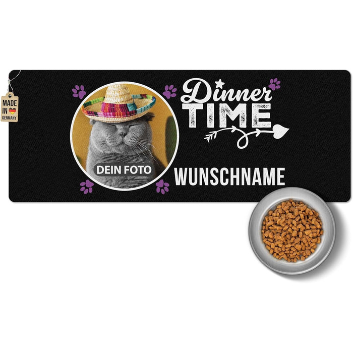 Персоналізована підкладка під миску для собак та котів з ім'ям та фото - Royal Print, 80 x 30 см, миється, не слизька