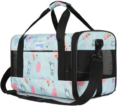 PETCUTE Транспортна сумка для котів та собак, складана переноска для тварин, з регульованим плечовим ременем, схвалена авіакомпаніями, дихаюча, знімний килимок, небесно-блакитний (M, світло-блакитний)