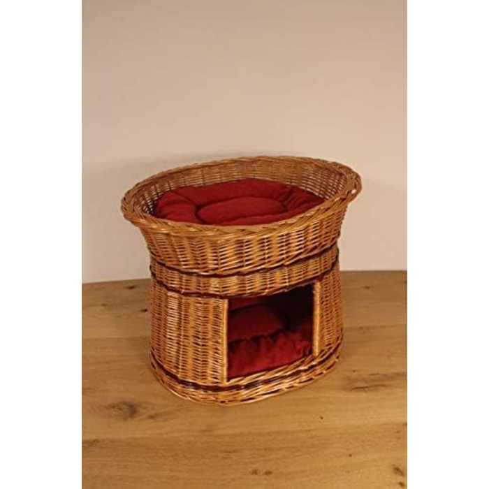 Дерев'яний кігтеточка-кімната для котів з подушками, кімната для собак, корзина для котів з ротангу, натуральний дизайн