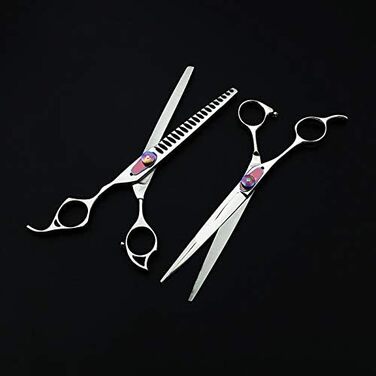 Набір професійних ножиць для грумінгу собак: філірувальна та пряма, титанове покриття, 18 см, ліва рука