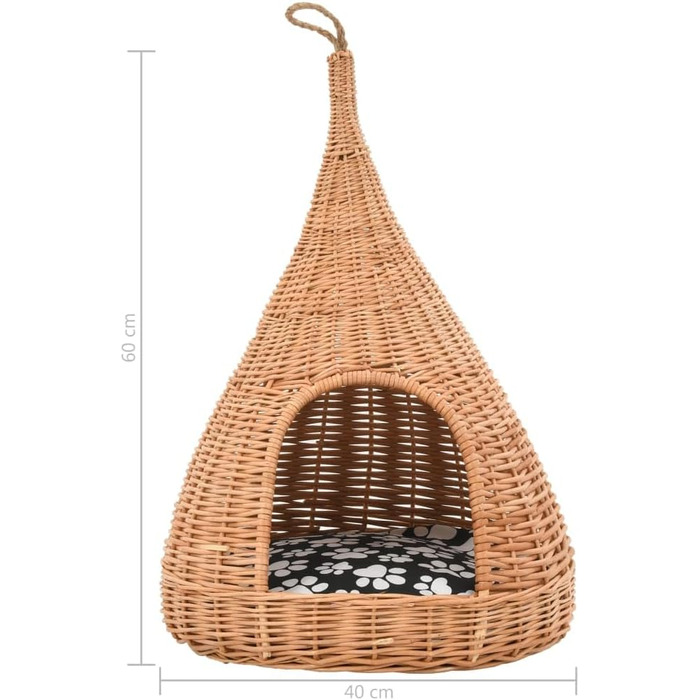 Будиночок для котів з подушкою з натуральної лози Tipi, кошик-лежанка, котяча хатка, котяче ліжко vidaXL