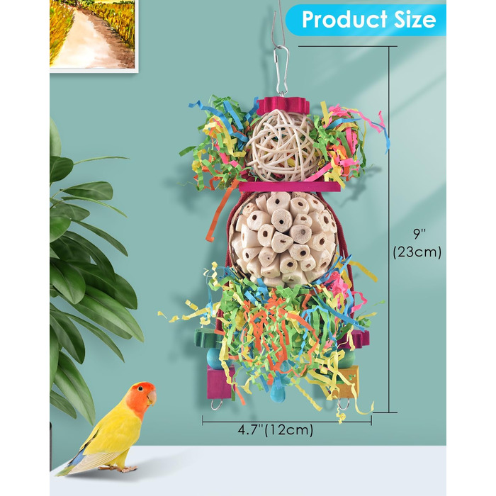 Іграшки для папуг Bissap Conure, 2 шт, підвісні, для пошуку корму, з дзвіночком і сола-м'ячами, для хвилястих папуг, нерозлучників, корел, іграшки для клітки