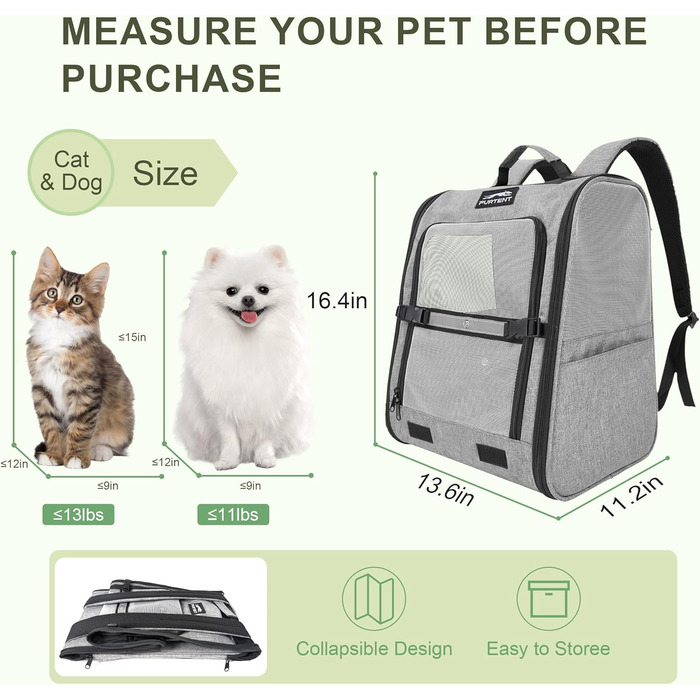 Рюкзак-переноска для собак та котів/цуценят, до 5,9 кг, дихаюча сітка, кишені, безпека, для подорожей (сірий)